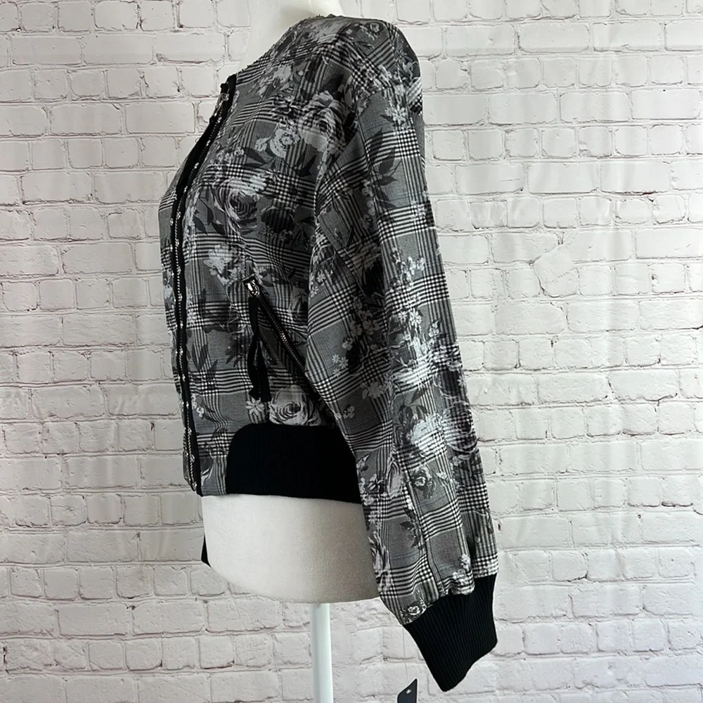 Rachel Roy Baldwin Floral Check Bomber Jacket Size Large - Picture 5 of 16